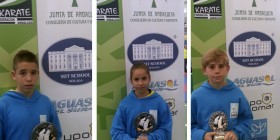 José Miguel, Paula Quesada y Alfie Bannister en el Campeonato de Andalucía Infantil de Kárate