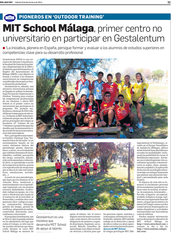 El programa Gestalentum, que llevamos a cabo en MIT School, aparece en el periódico Málaga Hoy